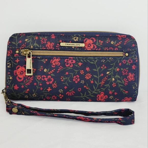 Travelon Bags Travelon Rfid Blocking Single Zip Wallet Navy Blue
